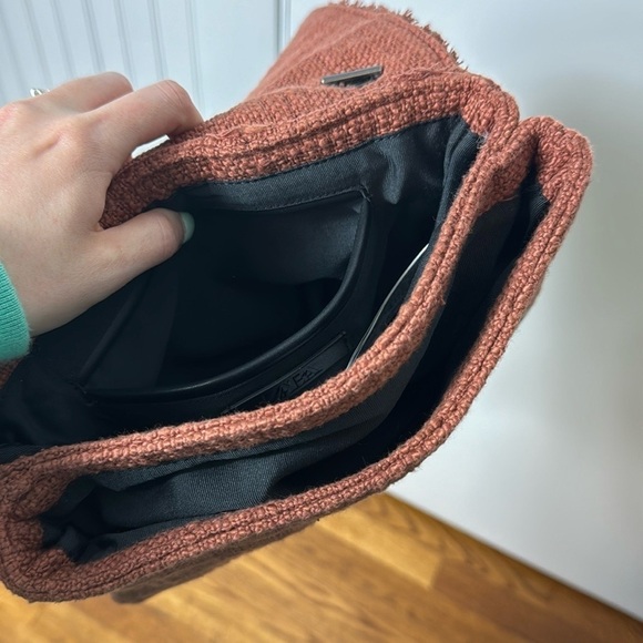 Zara Burnt Orange Fringed Fabric Crossbody Shoulder Bag Chain Woven Boho Purse - Picture 6 of 11